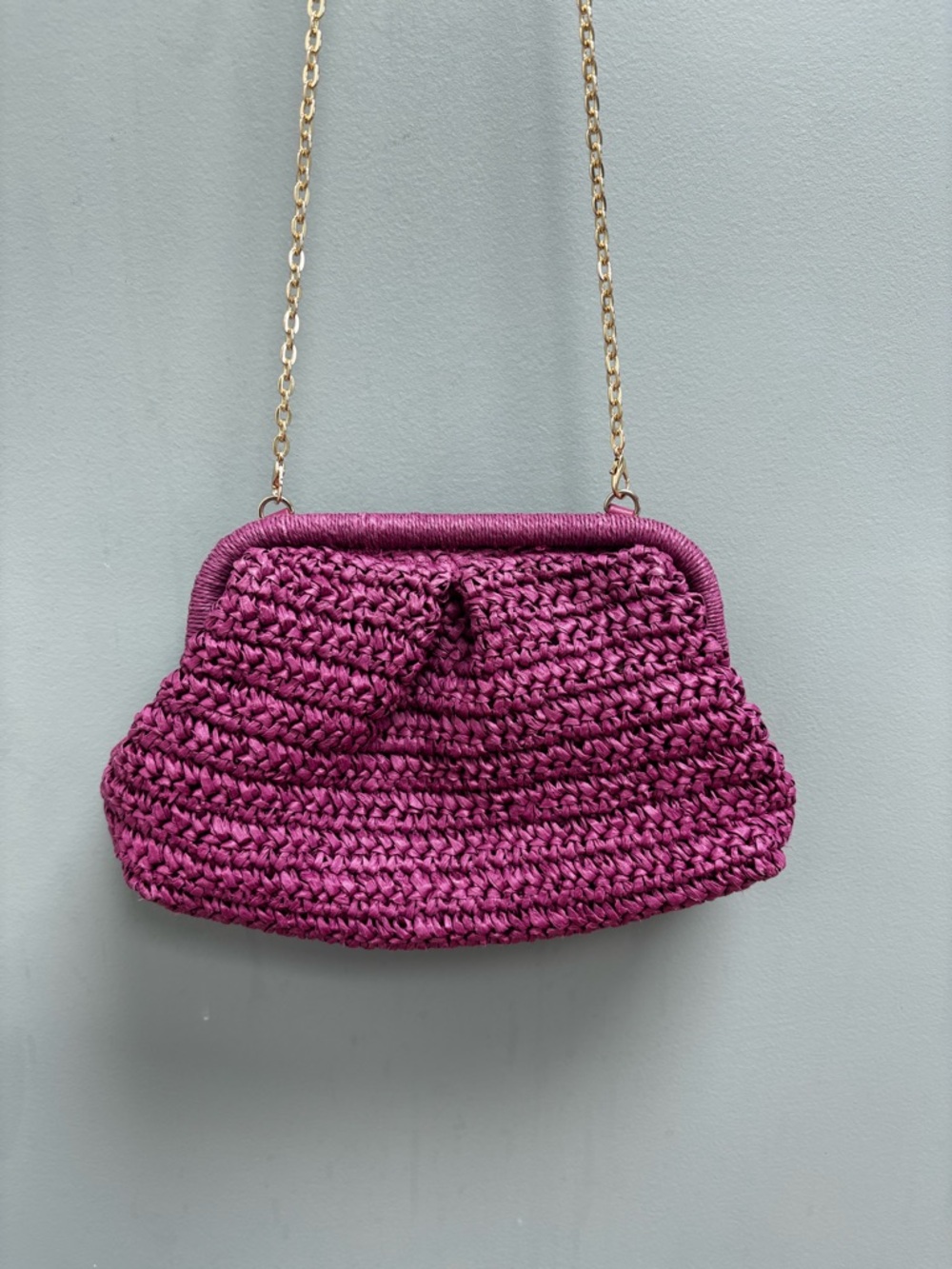 Mango MNG Rattan Clutch Bag in Fuchsia - Picture 4 of 8